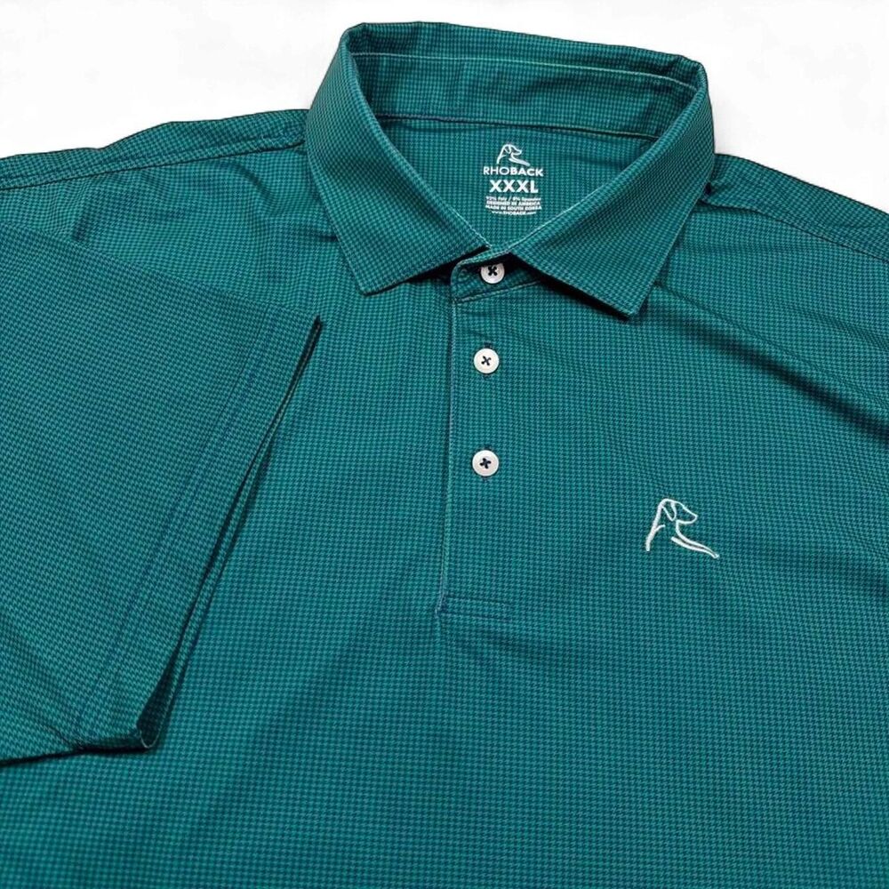 Rhoback "Dogstooth" Premium Performance Golf Polo Green Navy Mens XXXL 3XL